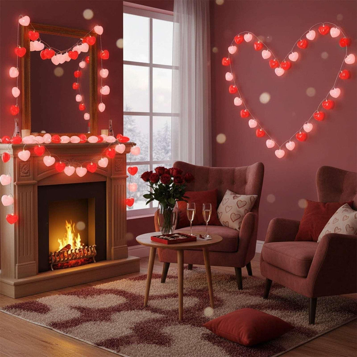 Valentine Heart Shaped String Lights, 6.56ft Valentine's Day Decorations Lights with Red & Pink Heart, Connectable Romantic Fairy Lights for Valentine, Wedding, Anniversary Party Decorations