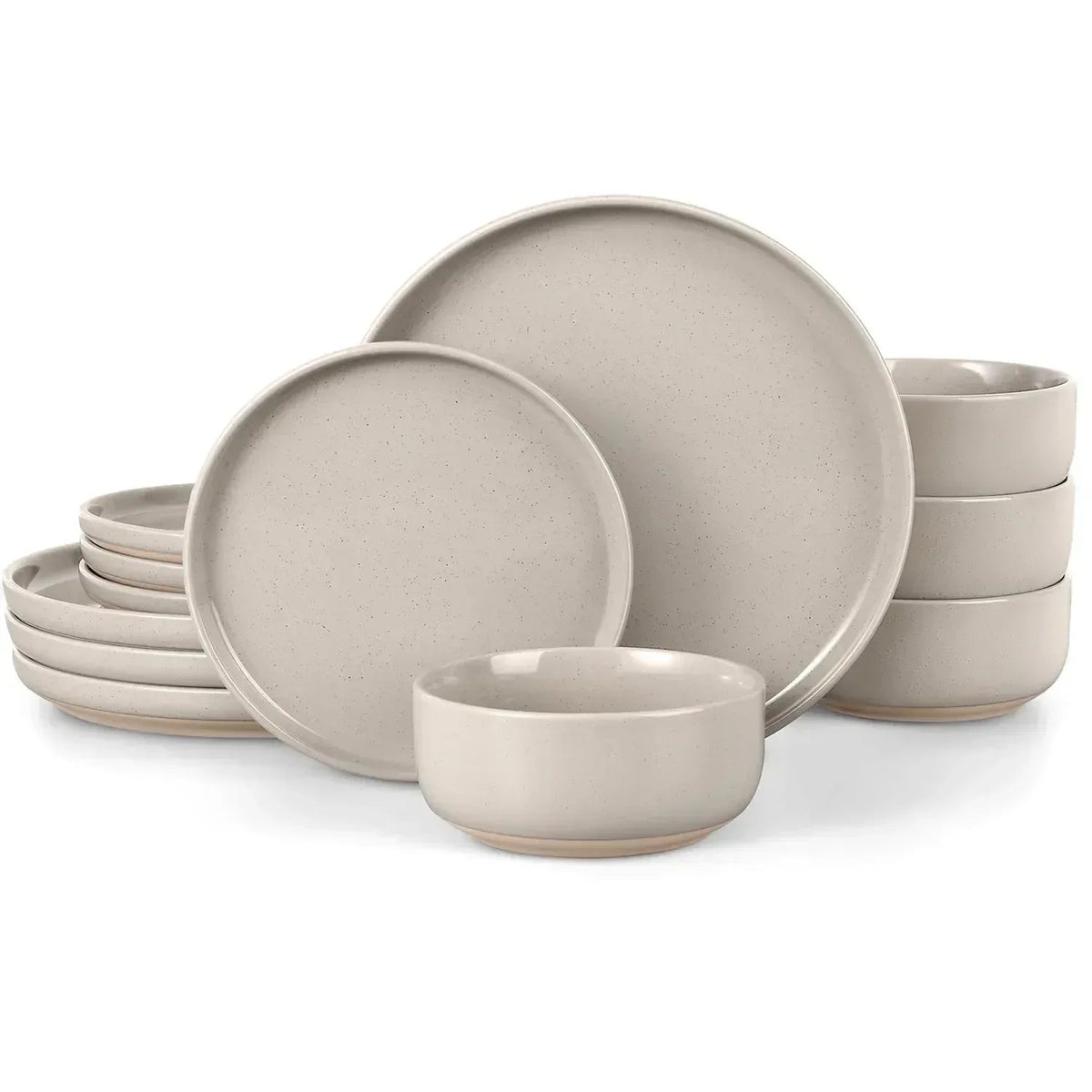 Vesteel 12-Piece Dinnerware set, Ceramic Plates and Bowls set for 4, Speckled Stoneware Dishes Set for Family, Microwave & Dishwasher Safe - Cappuccino Brown