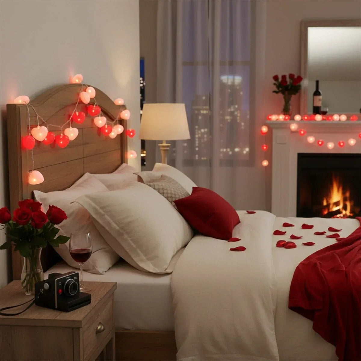 Valentine Heart Shaped String Lights, 6.56ft Valentine's Day Decorations Lights with Red & Pink Heart, Connectable Romantic Fairy Lights for Valentine, Wedding, Anniversary Party Decorations