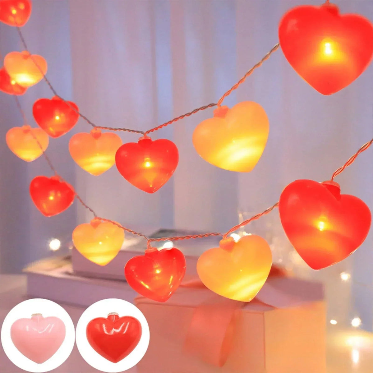 Valentine Heart Shaped String Lights, 6.56ft Valentine's Day Decorations Lights with Red & Pink Heart, Connectable Romantic Fairy Lights for Valentine, Wedding, Anniversary Party Decorations