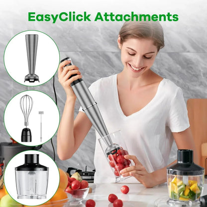 Boyun Daj Immersion Blender,1100W 5-in-1 Hand Blender,Trigger Speed Control with 600ml Beaker,Chopper,Whisk & Milk Frother–Ideal for Soup,Baby Food,Sauce & Puree