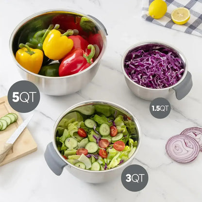 COOK WITH COLOR Stainless Steel Mixing Bowls Set and Measuring Cups- Nesting Bowls with Non-Slip Bottom and Easy-Grip Handles, 11 Pieces