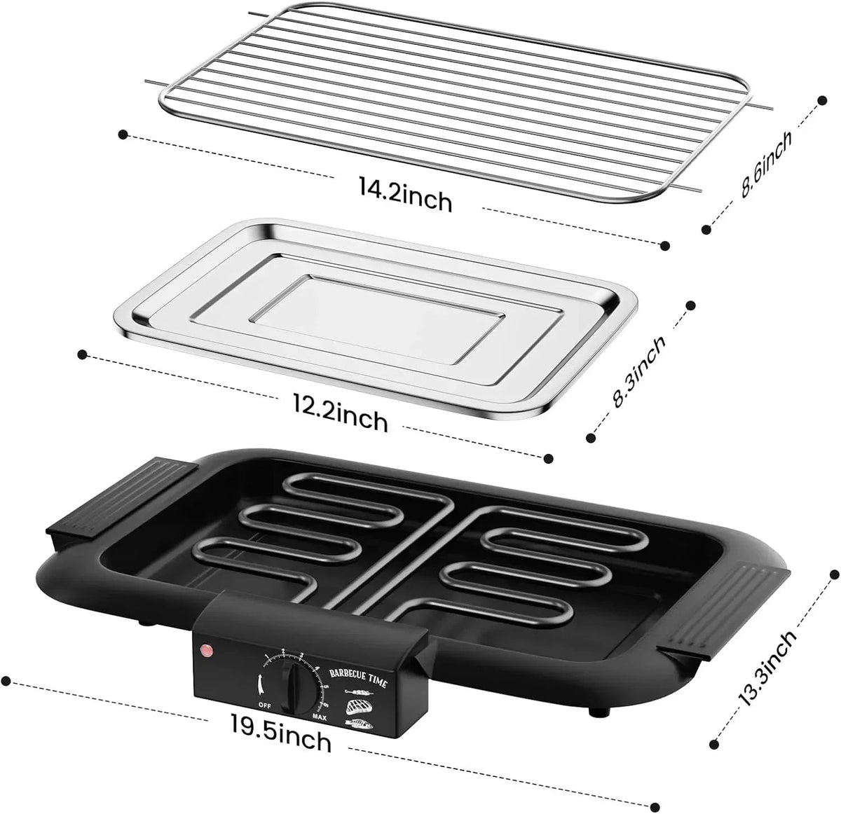 LASIEYO Electric Smokeless Grill, Non-Stick BBQ Grill Indoor Outdoor Barbecue Grill, Adjustable Temperature Control High Power Portable Removable Stand Grill for Cooking BBQ Party, Black