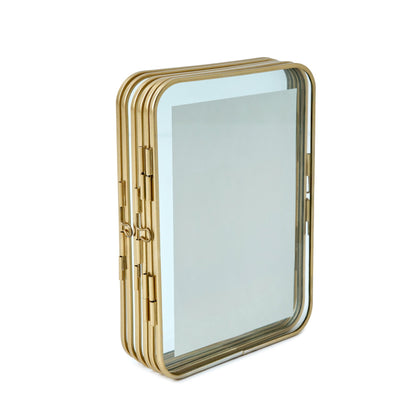 Beautiful 3 Piece Gold Metal Folding Picture Frame by Drew Barrymore - Fits 5x7 and 4x6 Photos - Multi Picture Frame for Collage Display - Gold Photo Frame Set for Family, Graduation, Mother’