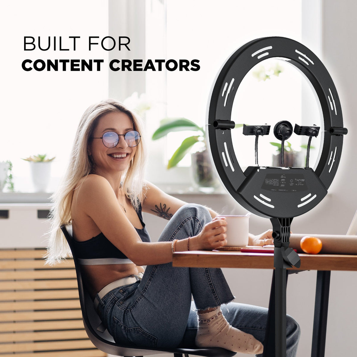 Vivitar Creator Series 18" RGB Foldable Ring Light with Stand, MagSafe-Compatible Phone Mount, Dual USB Charging, Wireless Remote, Adjustable Tripod for Live Vlogging, Makeup, & Live Streaming