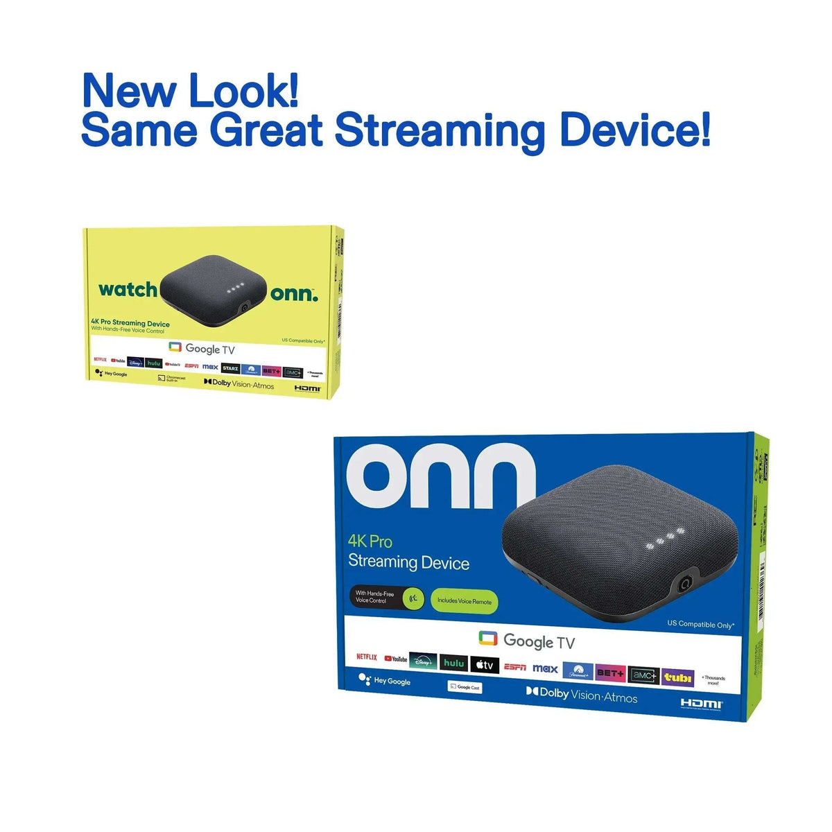onn 4K Pro Streaming Device, Google TV with Gemini* - Ultra-fast Streaming, Stunning 4K UHD, 32GB Storage, 3GB RAM, Dolby Vision & Atmos, Find My Remote with Backlight, Ethernet Port