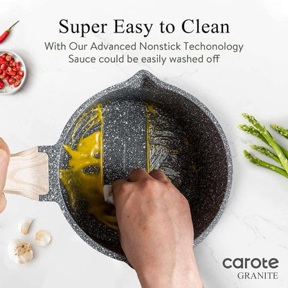 Carote 1.5Qt & 3.0Qt Non-Stick Sauce Pan Set with Lid, Non Stick Sauce Pots Cooking Pot with Pour Spout, Easy to Clean(Class Granite)