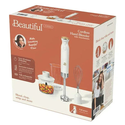 Beautiful Cordless Immersion Blender with Chopper, Whisk & Measuring Cup, White Icing by Drew Barrymore