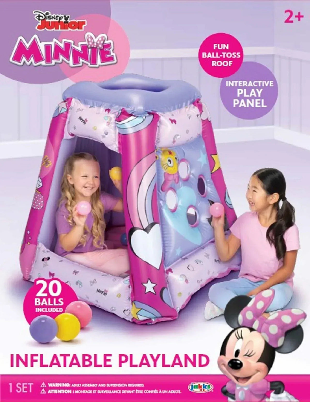 Minnie Mouse Preschool Indoor Inflatable Ball Pit Playland with 20 Soft Flex Balls, Ages 2-4, Pink