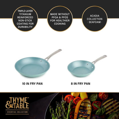 Thyme & Table 12 Piece Non-Stick Acadia Cookware Set, Pots and Pans Set - Blue