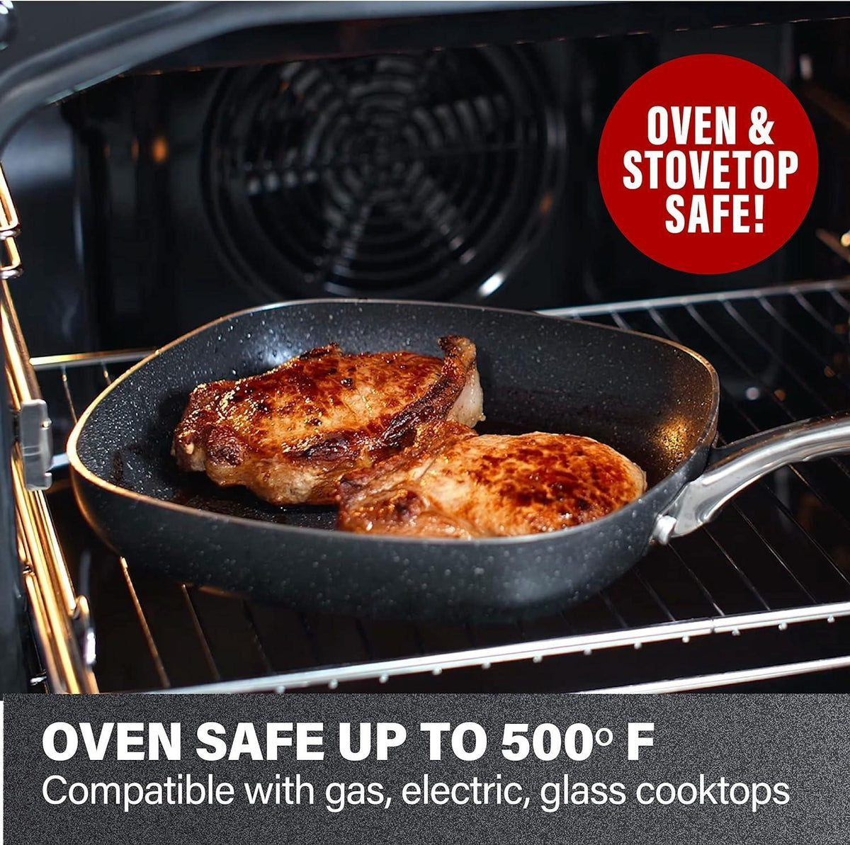 Granitestone 11" Shallow Square Frying Pan Nonstick Skillet, Scratchproof Diamond Infused Coating, No-warp Mineral-enforced Cookware Dishwasher Oven Safe Kitchenware - As Seen On TV