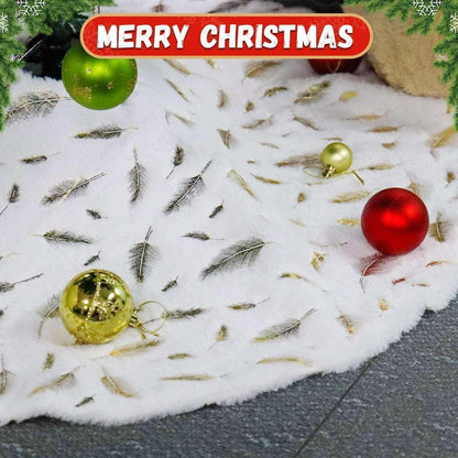 Christmas Tree Skirt 36 inch White Plush Skirts Christmas Decorations Indoor Faux Fur Christmas Ornaments Xmas Decorations for Merry Christmas Party, Feather