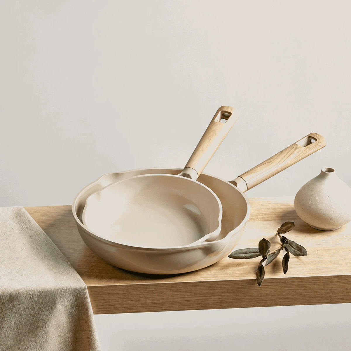 Carote Ceramic Nonstick Pots and Pans Set, 13 Pieces Non-Toxic Kitchen Cookware Sets Compatible for All Stoves, Taupe