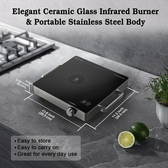Hot Plate Electric Single Burner 1500W Portable Burner for Cooking with Adjustable Temperature & Stay Cool Handles, Non-Slip Rubber Feet, Stainless Steel Easy to Clean, Compatible for All Cookware
