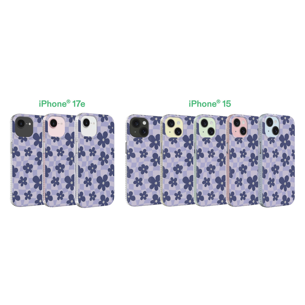 onn Purple Checkered Floral Phone Case for iPhone 17e / iPhone 16e / iPhone 15 / iPhone 14 / iPhone 13
