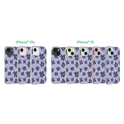 onn Purple Checkered Floral Phone Case for iPhone 17e / iPhone 16e / iPhone 15 / iPhone 14 / iPhone 13