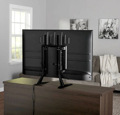 onn Tabletop TV Stand for 37" to 70" TVs, Holds up to 110 lbs, Black- Metal Legs for Tabletop