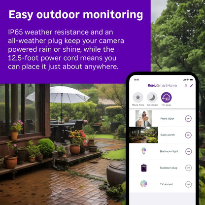 Roku Outdoor Camera SE - Home Security - IP65 Weather Resistant Wired Security Camera with 1080p HD Night Vision