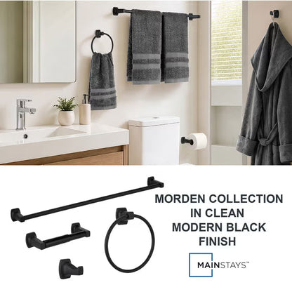 Mainstays 4-Piece Square Bathroom Hardware Set with 24-inch Towel Bar Matte Black Finish