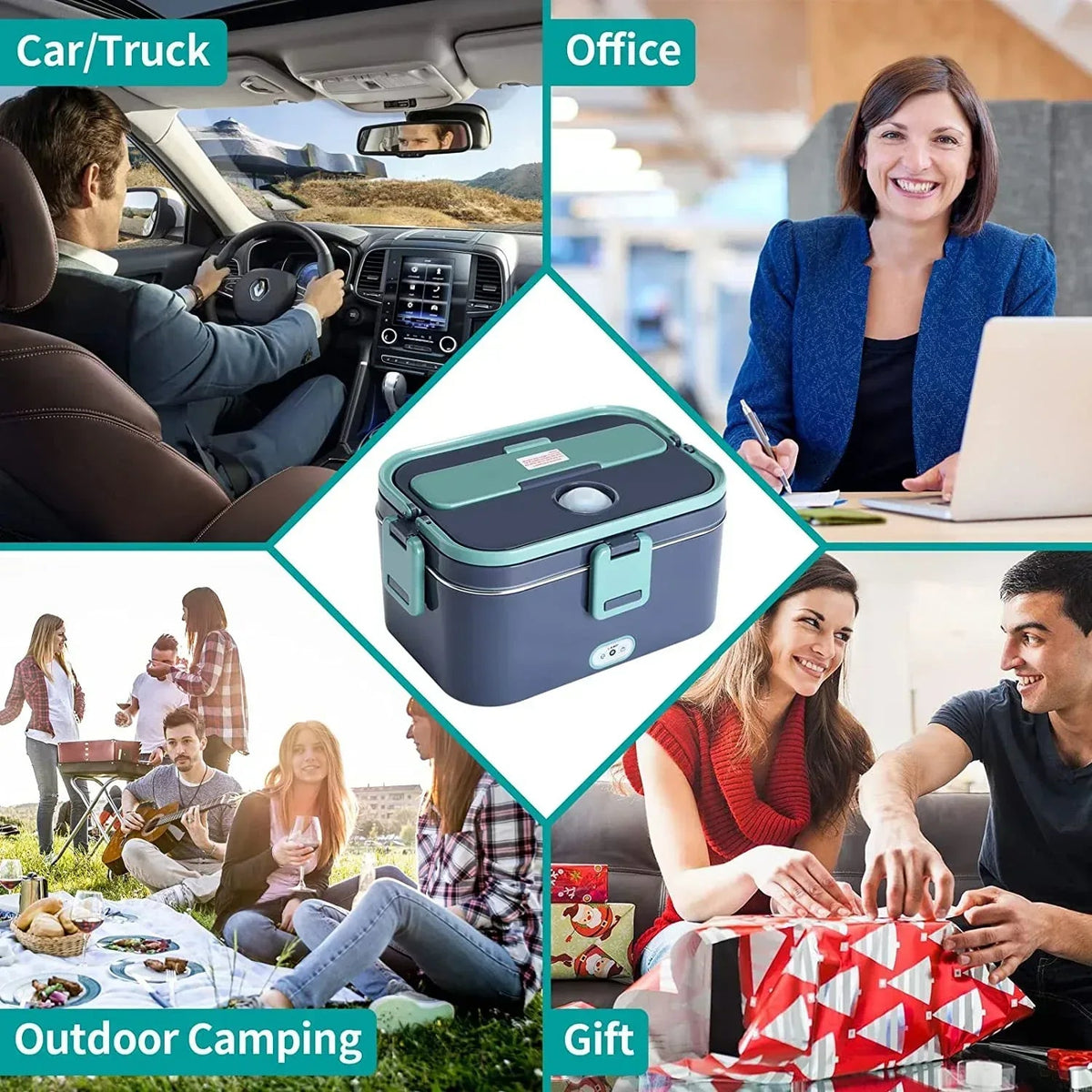 Livhil Electric Lunch Box Food Heater, Portable Food Warmer, Hot Lunch Warmer Heated Lunch Box for Adults, 60W 1.8L 12V-24V 110V Stainless Steel Container Portable Food Heater (Green+Royal Blue)