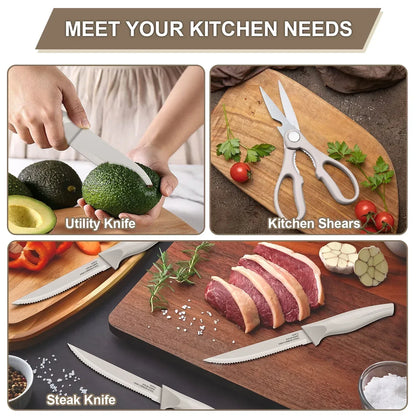 Walchoice 15 Pieces Knife Set with Block, High Carbon Stainless Steel Kitchen Knife Set with Sharpener, Rust Resistant & Dishwasher Safe