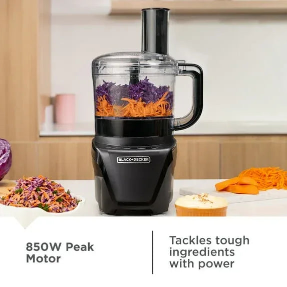 BLACK+DECKER Easy Assembly 8-Cup Food Processor, 850W, 2 Speeds + Pulse, Chop, Puree, Slice, Shred