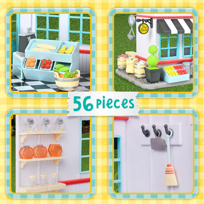 Honey Bee Acres The Buzz General Store - Complete Dollhouse Playset with Miniature Doll Figure, 56 Pieces, Children Ages 3+