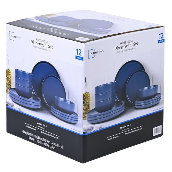 Mainstays Alessandra 12-Piece Stoneware Dinnerware Set Blue