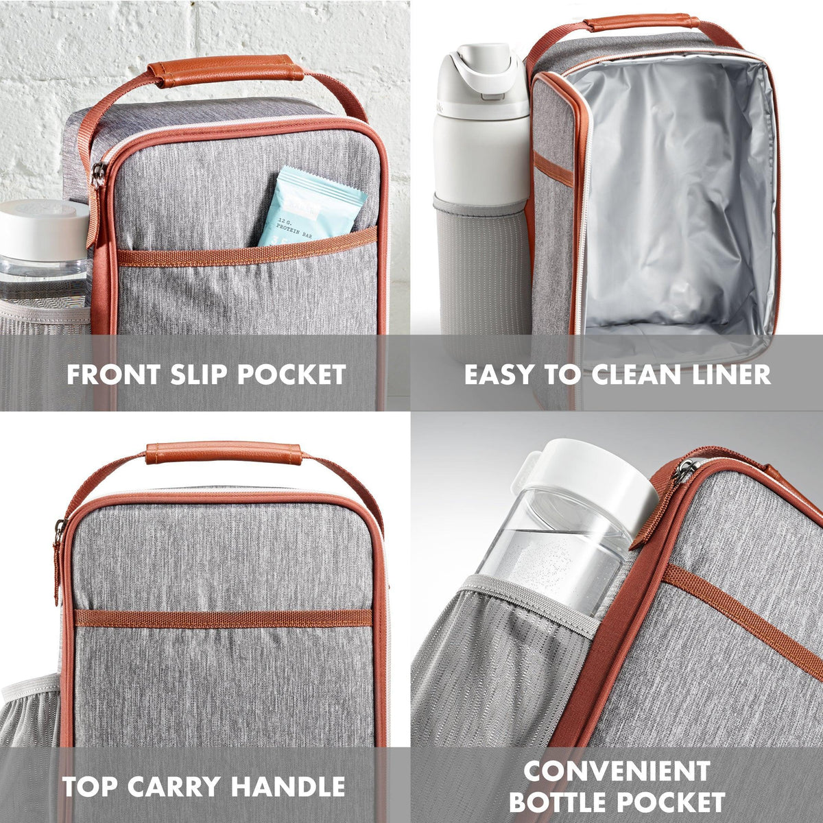 Acorn St by Fit & Fresh Vertical Insulated Reusable Lunch Bag for Men, Women, Kids, Steel