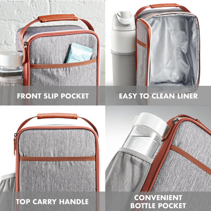 Acorn St by Fit & Fresh Vertical Insulated Reusable Lunch Bag for Men, Women, Kids, Steel