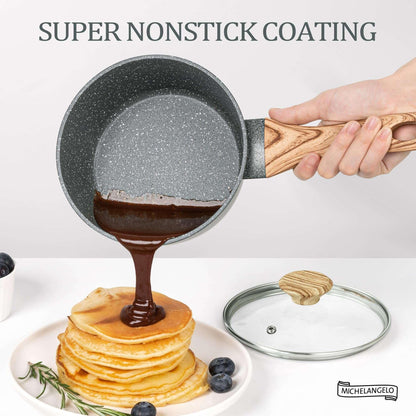 MICHELANGELO Sauce Pan with Lid, Nonstick Saucepans 1.5QT&2QT&3QT, Granite Sauce Pan 3 Piece, Stone Saucepan Set, Small Pot with Lid, Nonstick Sauce Pot Set