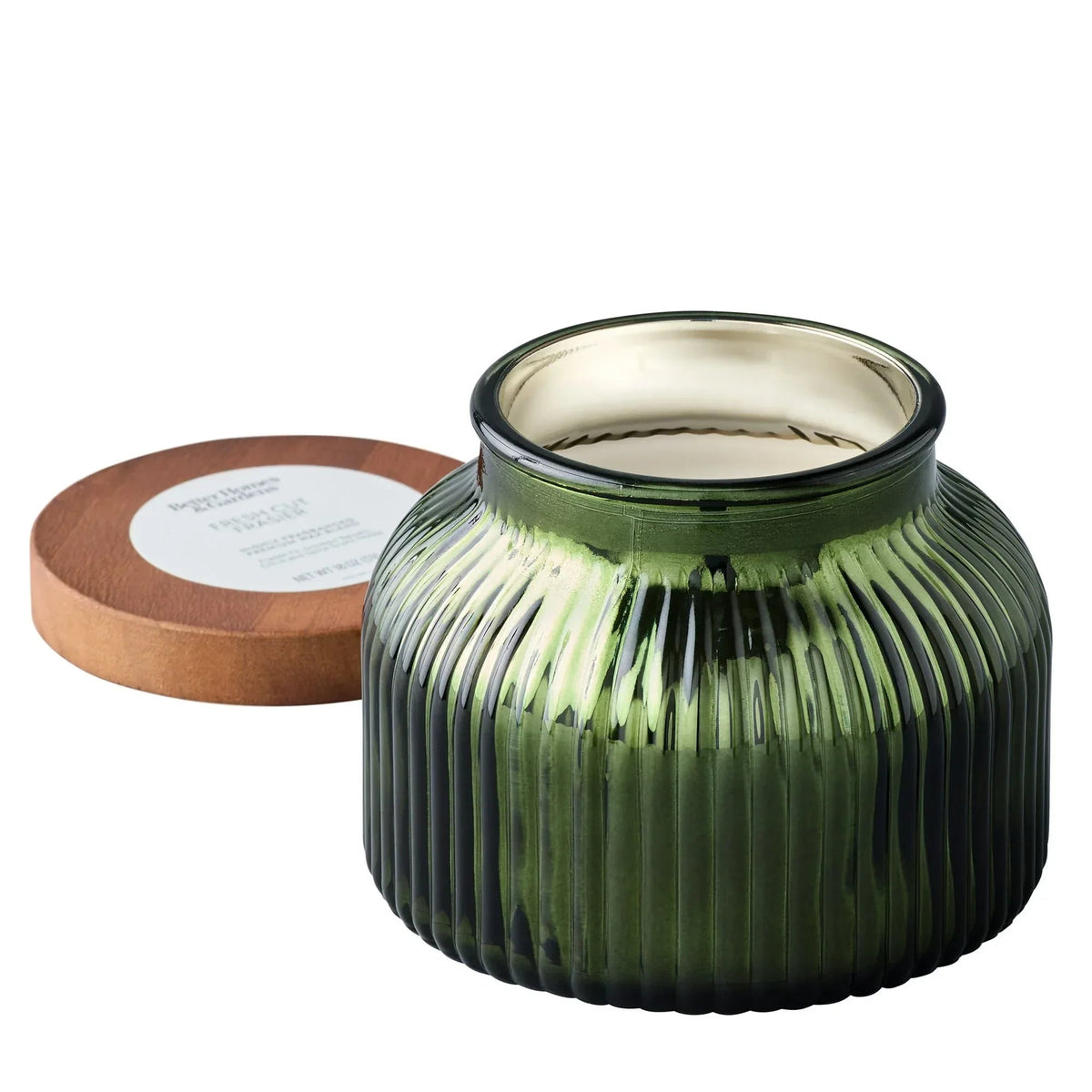 Better Homes & Gardens Scented Cotton 2-Wicks Ribbed Mecury Glass Jar Candle with Wooden Lid 18oz