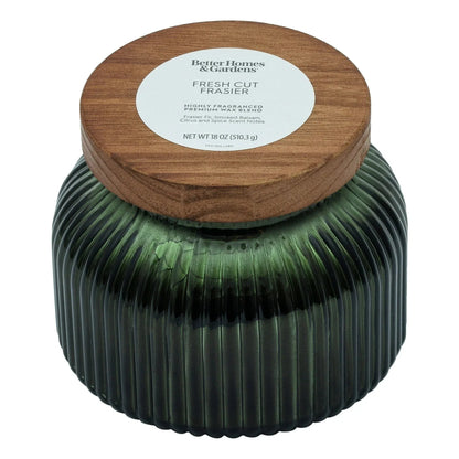 Better Homes & Gardens Scented Cotton 2-Wicks Ribbed Mecury Glass Jar Candle with Wooden Lid 18oz