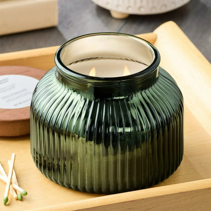 Better Homes & Gardens Scented Cotton 2-Wicks Ribbed Mecury Glass Jar Candle with Wooden Lid 18oz