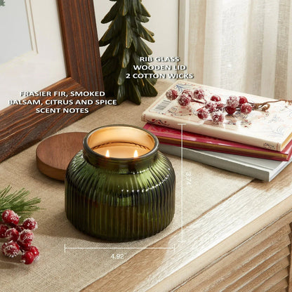 Better Homes & Gardens Scented Cotton 2-Wicks Ribbed Mecury Glass Jar Candle with Wooden Lid 18oz