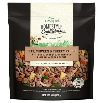 Freshpet Fresh Dog Food, Homestyle Creations, Beef, Chicken & Turkey Recipe, 1lb.