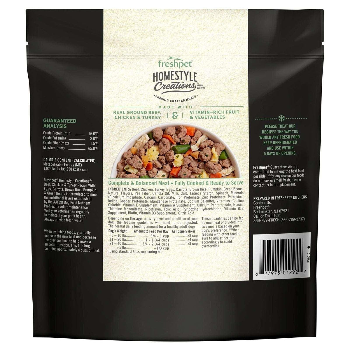 Freshpet Fresh Dog Food, Homestyle Creations, Beef, Chicken & Turkey Recipe, 1lb.