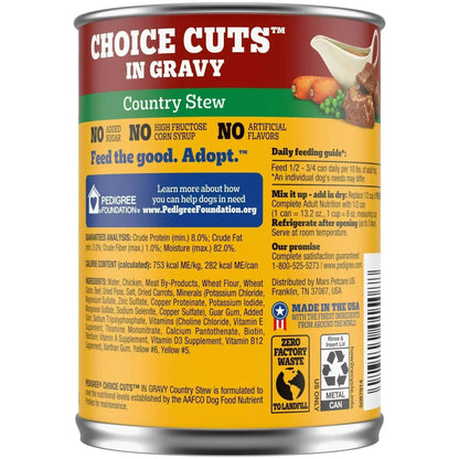 Pedigree Choice Cuts In Gravy Adult Soft Wet Dog Food Country Stew Flavor, 13.2 oz Cans, 12 Count