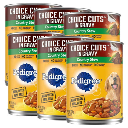 Pedigree Choice Cuts In Gravy Adult Soft Wet Dog Food Country Stew Flavor, 13.2 oz Cans, 12 Count