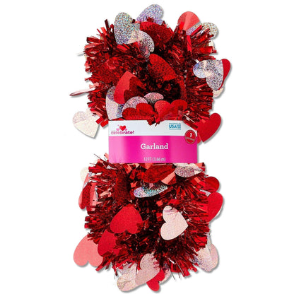 Tinsel Heart Garland, Red, 12', Valentine's Day by Way To Celebrate