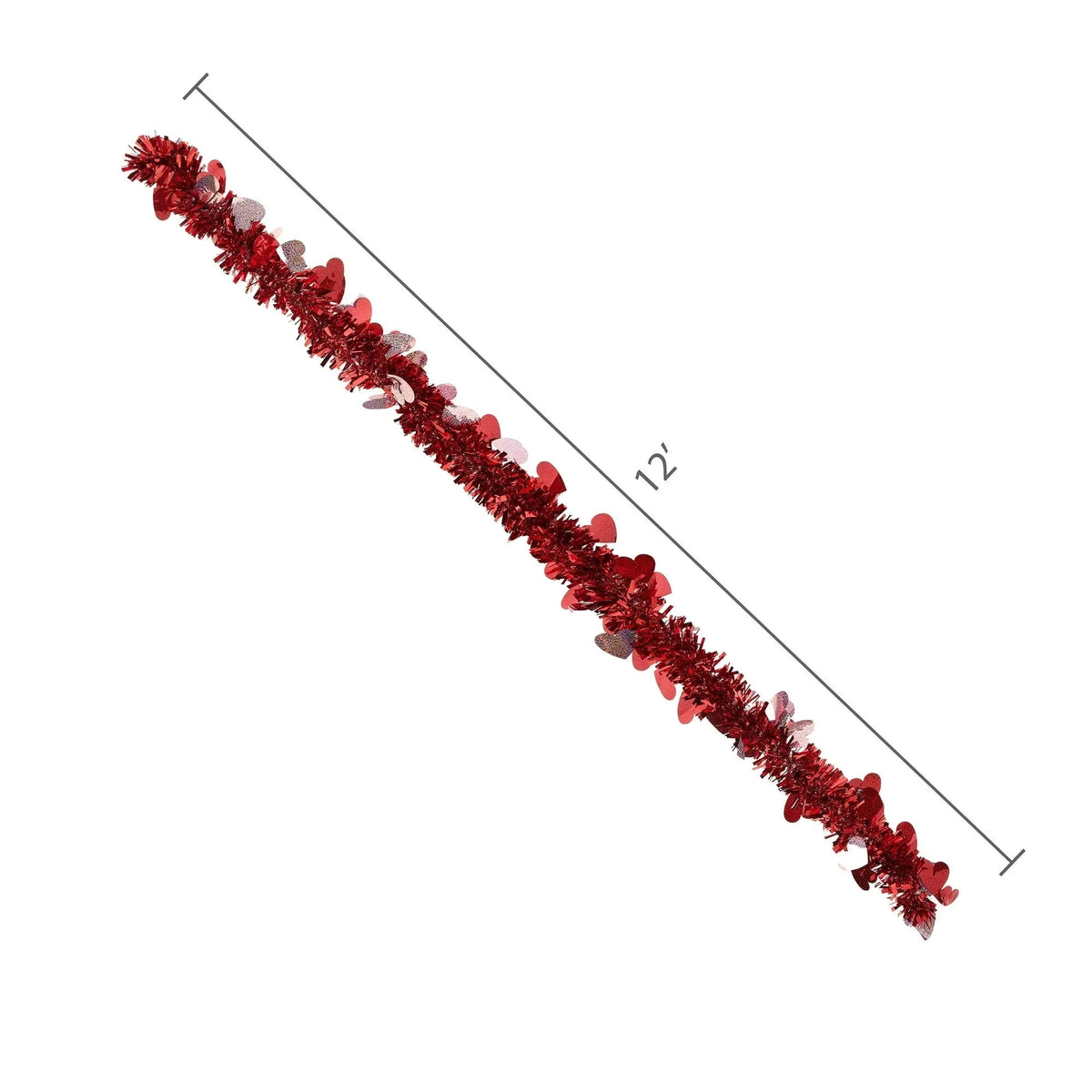 Tinsel Heart Garland, Red, 12', Valentine's Day by Way To Celebrate