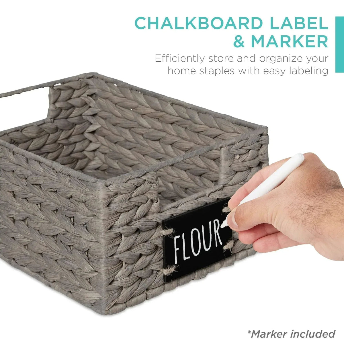Best Choice Products Set of 4 12in Woven Water Hyacinth Pantry Baskets w/ Chalkboard Label, Chalk Marker