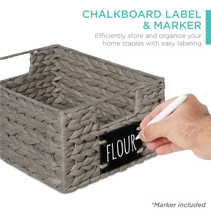 Best Choice Products Set of 4 12in Woven Water Hyacinth Pantry Baskets w/ Chalkboard Label, Chalk Marker