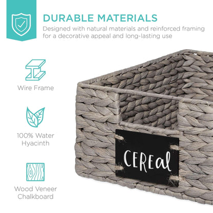 Best Choice Products Set of 4 12in Woven Water Hyacinth Pantry Baskets w/ Chalkboard Label, Chalk Marker