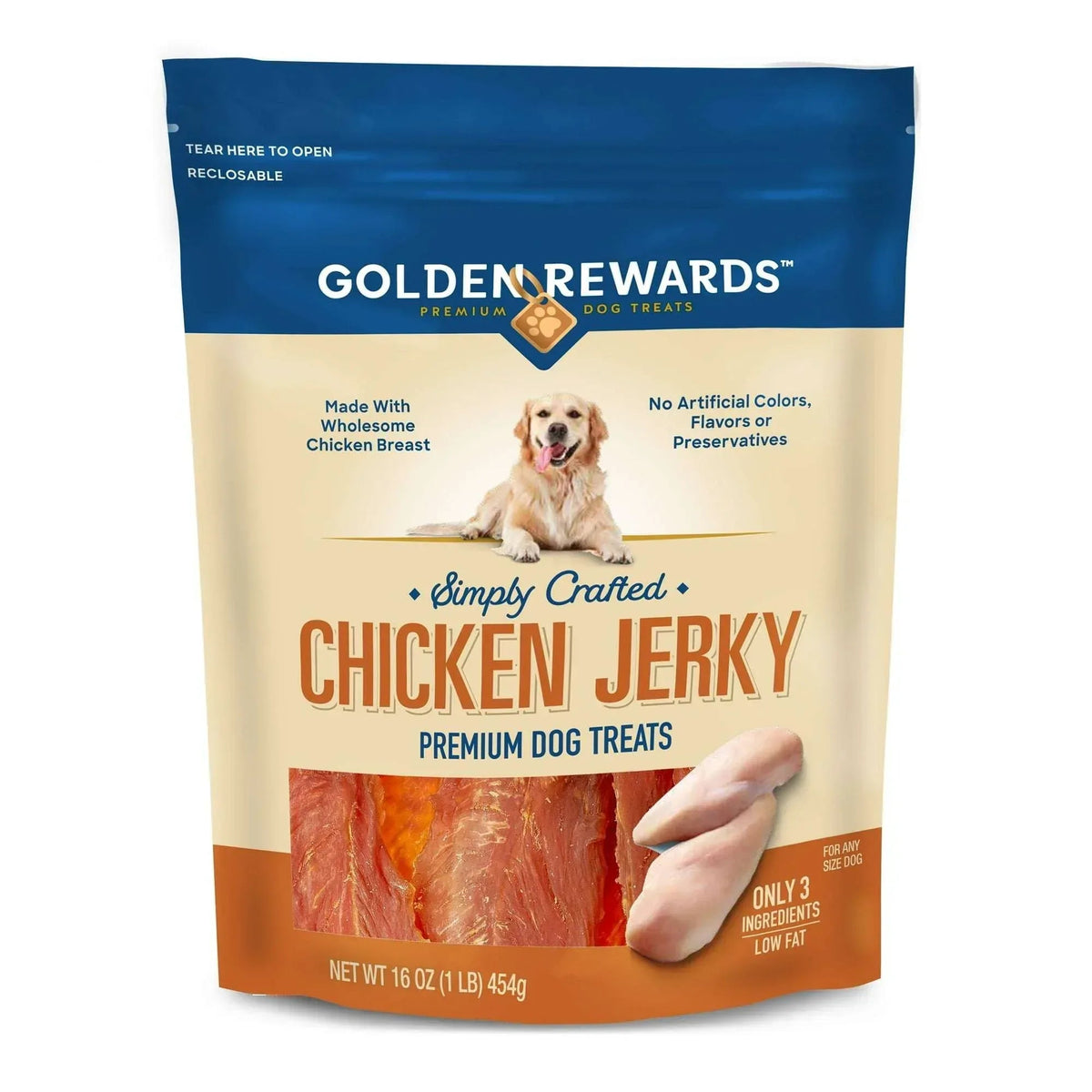 Golden Rewards Chicken Flavor Premium Dry Jerky Treats for All Dogs