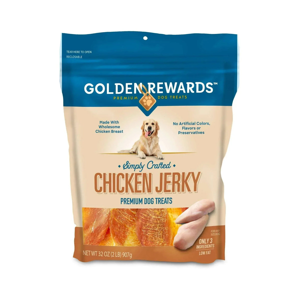 Golden Rewards Chicken Flavor Premium Dry Jerky Treats for All Dogs