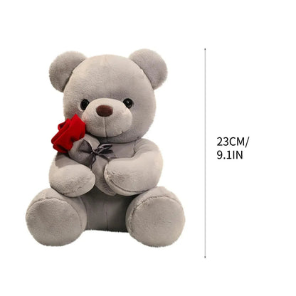 9.1" Valentines Day Stuffed Animals Teddy Bear with Rose, Large Rose Bear Valentines Day Gift Plush Toy Cartoon Cuddly Doll Birthday Party Holiday Wedding Decor Gift Stuffed Animals