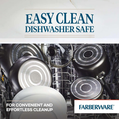 Farberware Easy Clean 20 Pcs Nonstick Cookware Set and Glass Lids with Cooking Tools and Food Storage Containers, Dishwasher Safe