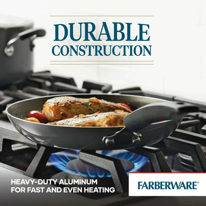 Farberware Easy Clean 20 Pcs Nonstick Cookware Set and Glass Lids with Cooking Tools and Food Storage Containers, Dishwasher Safe