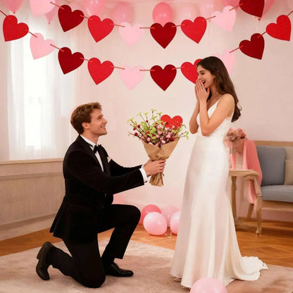 2 Pack Felt Heart Valentine’s Day Garland Banner Valentines Day Heart Decorations for Anniversary Wedding Engagement Party Home Office Wall Decorations Supplies (Red and Pink )